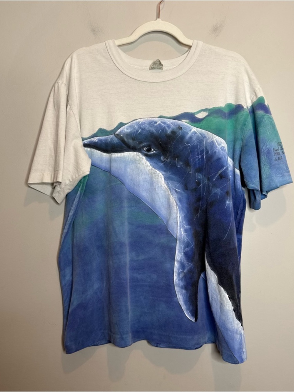 Vintage Dolphin Hand Painted Australia Graphic Tee AOP XXL Ocean Nature Retro